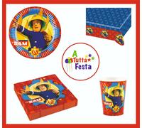KIT ADDOBBI FESTA COMPLEANNO SAM IL POMPIERE X8X16X24X32X40 PERSON PIATTI