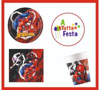 KIT ADDOBBI FESTA COMPLEANNO SPIDERMAN X8X16X24X32X40 PERSONE PIATTI BICCHIERI