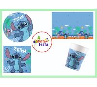 KIT ADDOBBI FESTA COMPLEANNO STITCH X8X16X24X32X40 PERSONE PIATTI BICCHIERI