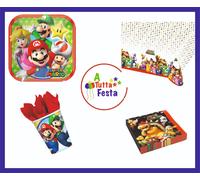 KIT ADDOBBI FESTA COMPLEANNO SUPER MARIO BROS X8X16X24X32X40 PERSONE PIATTI B
