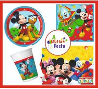 KIT ADDOBBI FESTA COMPLEANNO TOPOLINO X8X16X24X32X40 PERSONE PIATTI BICCHIERI