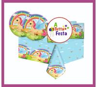 KIT ADDOBBI FESTA COMPLEANNO UNICORNO X8X16X24X32X40 PERSONE PIATTI BICCHIERI