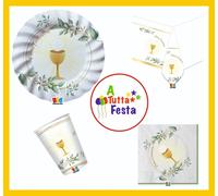 KIT ADDOBBI FESTA COMUNIONE X8X16X24X32X40 PERSONE PIATTI BICCHIERI TOVAGLIA