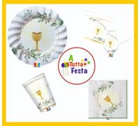 KIT ADDOBBI FESTA COMUNIONE X8X16X24X32X40 PERSONE PIATTI BICCHIERI TOVAGLIE
