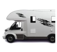 Kit Adesivi Camper "Unplug and Explore" - Decalcomanie Professionali Fiancate Laterali Caravan e Motorhome - Vinile Cast Alta Resistenza UV e Intemperie - 6 Pezzi Grafica Nero e Grigio