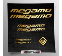 Kit adesivi compatibile con telaio Megamo MTB Mountainbike e casco | decals sticker Decalcomanie bici scritte loghi | Stickersland® (Oro Lucido Metallizzato)