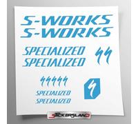 Kit adesivi compatibile con telaio MTB Mountainbike e casco | decals sticker Decalcomanie bici scritte loghi | Stickersland® - Swork (Azzurro Opaco)