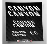 Kit adesivi compatibile con telaio MTB Mountainbike e casco | decals sticker Decalcomanie bici scritte loghi | Stickersland® - Canyo (Bianco Lucido)