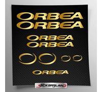 Kit adesivi compatibile con telaio Orbea MTB Mountainbike e casco | decals sticker Decalcomanie bici scritte loghi | Stickersland® (Oro Lucido Metallizzato)