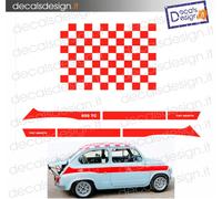KIT ADESIVI FASCE LATERALI ROSSE E TETTO A SCACCHI PER FIAT 850 TC ABARTH