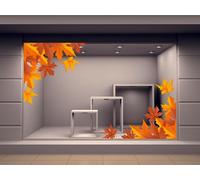 KIT ADESIVI VETRINA VETRINE FOGLIE AUTUNNO STICKERS Vetrofania Autunnale decoro ramo vetro negozio COD.V112