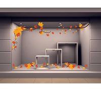 KIT ADESIVI VETRINA VETRINE FOGLIE AUTUNNO STICKERS Vetrofania Autunnale decoro ramo vetro negozio COD.V101