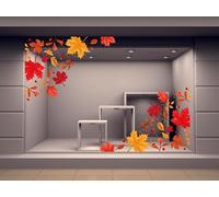 KIT ADESIVI VETRINA VETRINE FOGLIE AUTUNNO STICKERS Vetrofania Autunnale decoro ramo vetro negozio COD.V125