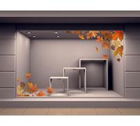 KIT ADESIVI VETRINA VETRINE FOGLIE AUTUNNO STICKERS Vetrofania Autunnale decoro ramo vetro negozio COD.V110