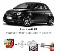 Kit Adesivo Replica Abarth per Fiat 500 con Scorpione, Argento