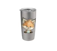 Kit adorabile con volpe che sbircia sorridente Bicchiere termico in acciaio inox doppia parete