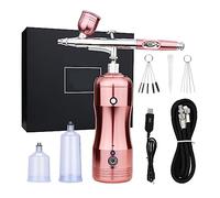 Kit Aerografo Con Compressore Ad Arresto Automatico Pistola For Aerografo Senza Fili Portatile Alimentazione For Gravità Ricaricabile A Doppia Azione Applicazione multifunzionale(Rose gold)