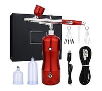 Kit Aerografo Con Compressore Ad Arresto Automatico Pistola For Senza Fili Portatile Alimentazione For Gravità Ricaricabile A Doppia Azione Controllo Preciso(Red)