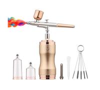 Kit Aerografo Con Compressore, Penna Portatile Senza Fili, Doppia Azione, Pressione Regolabile Su 3 Livelli For Dipingere E Colorare Modelli Controllo Preciso(Champagne)