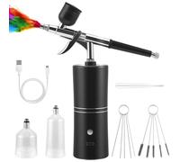 Kit aerografo con compressore - portatile e ricaricabile, con ugello da 0,3 mm, 5 aghi per pulizia e cavo di ricarica USB-C. Adatto per modellismo, cosmetici, nail art e decorazione torta