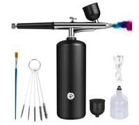 Kit aerografo con compressore, ricaricabile, portatile, senza intasamento, set aerografo ad alta pressione con ugello e set di spazzole per la pulizia per nail art, trucco, parrucchiere, decorazione