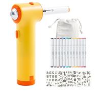 Kit Aerografo Per Bambini, Kit Batik Creativo Per Bambini Kits Per Aerografo Tessile Kits Pennarelli Elettrici Per Bambinis Con 12 Pennarelli Bifacciali 8 Stencil E 1 Borsa Portaoggetti (Giallo)