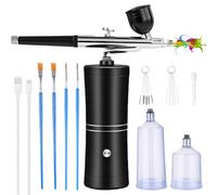 Kit aerografo portatile, ricaricabile, con spazzola, mini aerografo compressore nail design, decorazione torte, trucco, modellazione tatuaggio, colorazione modello (nero)