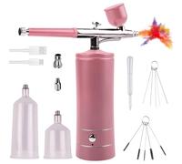 Kit aerografo portatile, ricaricabile, con spazzola, mini aerografo con compressore per nail art decorazione torte, trucco, modellazione tatuaggio, colorazione modello (rosa)
