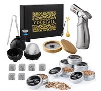 Kit Affumicatore per Cocktail con Bruciatore - Set Whisky con 6 Legni Aromatici, Accendino Incluso, 6 Pietre da Whisky in Granito - Per Appassionati di Mixologia (Senza Butano)