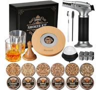 Kit affumicatore per whisky con torcia, 6 sapori di trucioli di legno, 2 bicchieri, 6 pietre, kit infusore per cocktail, bevanda vecchio stile, regalo di compleanno per uomini, papà (senza butano