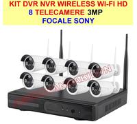 KIT AHD DVR NVR WIRELESS WIFI 8 CANALI 3MP TELECAMERE HD IR REMOTO ANDROID