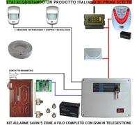 Kit Allarme Savin Diana 5 Zone 2 Doppia Tecn Sirena Int Ex Lamp GSM Teleges Cavo