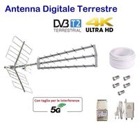 KIT-ANTENNA DIGITALE TERRESTRE+AMPLIFICATORE + ALIMENTATORE+20 MT CAVO+ 5 CONT
