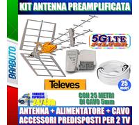 KIT ANTENNA DIGITALE TERRESTRE PREAMPLIFICATA TELEVES CON IMPIANTO COMPLETO