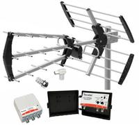 Kit Antenna TV + Amplificatore 30dB 2UHF + Alimentazione 2 Uscite + Connessioni