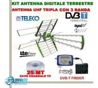KIT ANTENNA TV COMBO 3-4-5 BAND PUNTATORE SEGNALE + 25 METRI DI CAVO TV TELECO