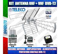KIT ANTENNA TV COMBO UHF-VHF + ALIMENTATORE,AMPLIFICATORE E PUNTATORE SEGNALE