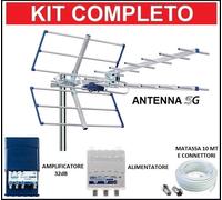 Kit Antenna Tv Digitale Terrestre Esterna con Amplificatore da Palo 32dB DVB-T2