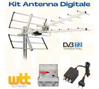 KIT- ANTENNA TV DIGITALE TERRESTRE UHF 5G + AMPLIFICATORE 20DB + ALIMENTATORE