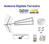 KIT- ANTENNA TV DIGITALE TERRESTRE UHF 5G + AMPLIFICATORE 30DB + ALIMENTATORE