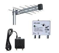 Kit antenna TV esterna 20 elementi con amplificatore da palo 30dB e alimentatore 12V