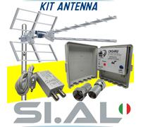 Kit antenna TV UHF completo di centralino 34dB alimentatore 450 mA connettori F