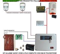Kit Antifurto Savin 5 zone 2 Rile Movim Sirena Int Est Lamp 3 Trasp Telegest GSM