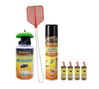 Kit Antimosche e Insetti Completo - Trappola Ecologica con Attrattivo, Paletta Mosche, Insetticida Spray 400 ml e Nastro Cattura Mosche - Uso Interni ed Esterni - Made in Italy