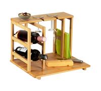 Relaxdays Set Tagliere per Aperitivo, Portabottiglie e Portacalici Vino, 26,5x40,5x33 cm, Vassoio in bambù, Naturale