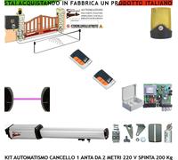 KIT APRICANCELLO AUTOMATICO 1 ANTA 2 MT 1 MOTORE 220 V FOTOC FARO 2 RADIOC SELET