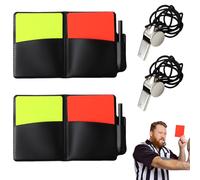 Kit Arbitro Calcio, Cartone Arbitro Calcio Set con 2 Cartoncino Giallo e Rosso Arbitro 2 Custodie in PU, 2 Fischietti Metallo Nero, 10 Fogli di Match, 2 Matite, Sport Scuola e Concorso