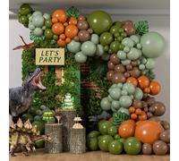 Kit arco di palloncini a forma di dinosauro da 141 pezzi, palloncini in lattice marrone, arancione e verde salvia per decorazioni di feste di compleanno e baby shower a tema giungla safari dinosauro 1