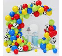 Kit arco di palloncini a tema , 120 palloncini rossi, blu e gialli con palloncini a stampa mucca per feste a tema compleanno di ragazzi e ragazze Tagli Unica,20 pezzicolla di latice