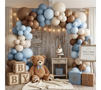 Kit arco di palloncini da 125 pezzi blu e marrone, decorazione per baby shower con orso bohémien, ghirlanda di palloncini marrone caffè opaco, sabbia e bianco, forniture per feste di compleanno, adatt